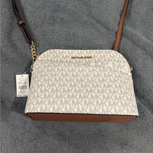 Michael Kors Elegant White and Brown Crossbody Bag